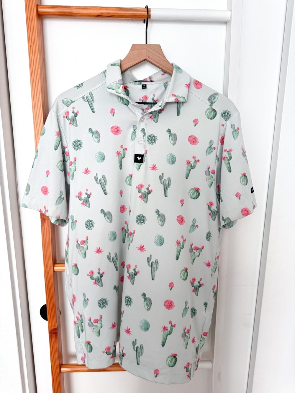 Bad Birdie Desert Hazard Polo Cactus Print Golf Green Pink Shirt Men’s M